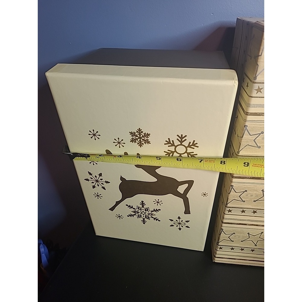 3 Christmas Nesting Gift Boxes Holiday Golden Reindeer stars Storage Gift - Picture 9 of 16